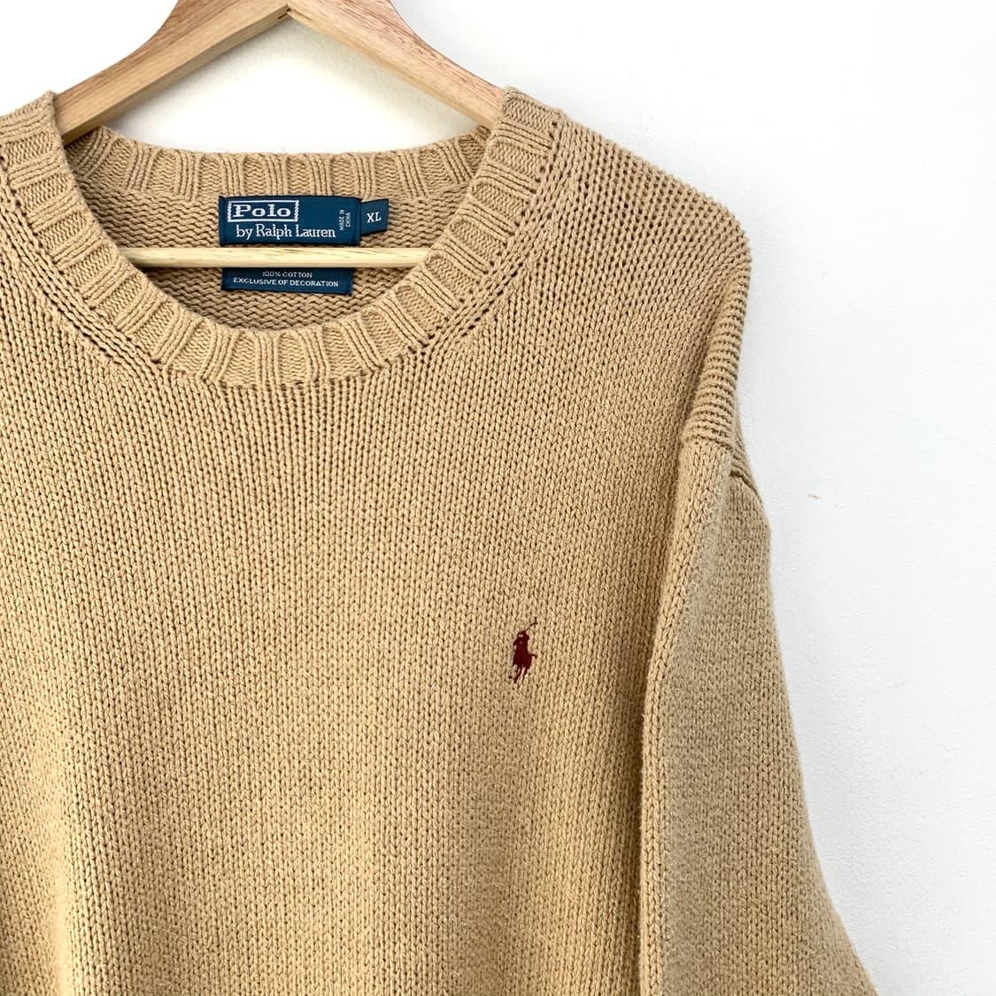 폴로 기본 포니 오버사이즈 베이지 코튼 니트 상품이미지4