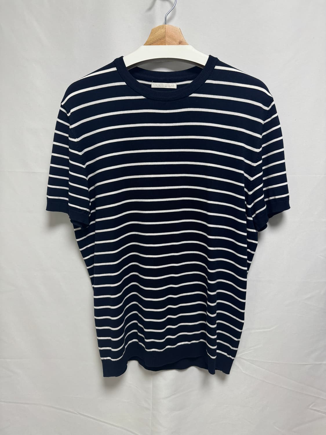 [XL] ZARA 자라 비스코스 혼방 반팔 티셔츠 NAVY 상품이미지1