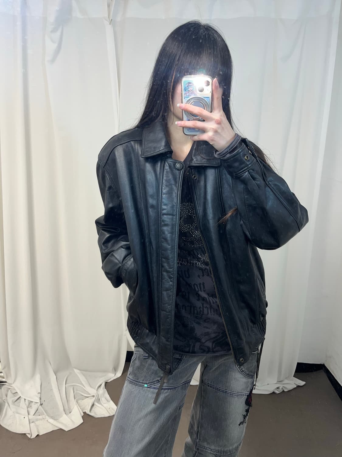 양가죽 블랙 봄버 자켓 상품이미지1