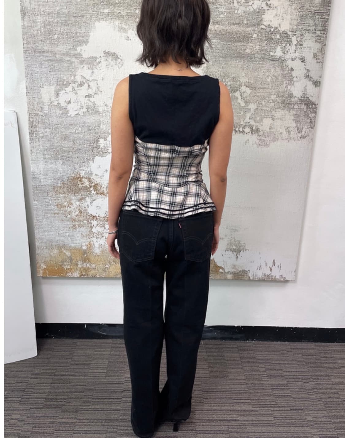 레이어드 슬리브리스 체크 탑 하이틴 상품이미지2