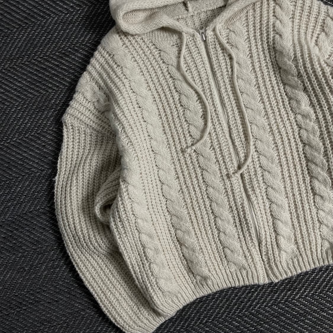 빈티지 박시핏 케이블 후드 스웨터 자켓o 3380 상품이미지3