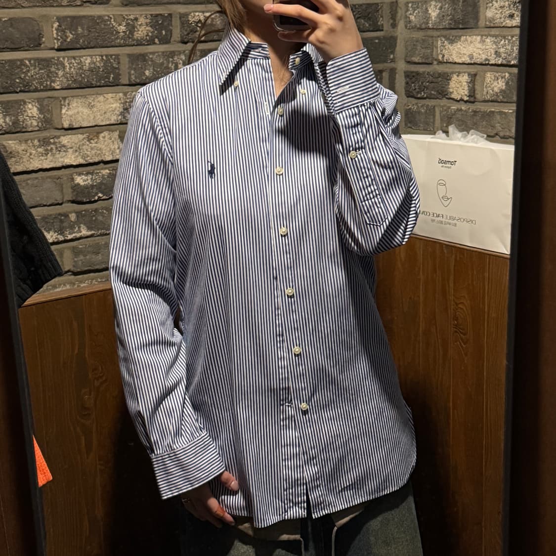 S) 폴로 랄프로렌 클래식핏 블루 스트라이프 포플린 셔츠 T94 상품이미지9