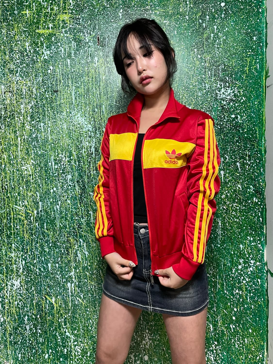 아디다스 데상트 올드스쿨 레드 노랑 빅로고 져지 XS 상품이미지3