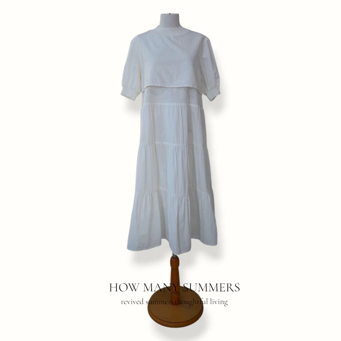 스모크넥 캉캉 롱 원피스 화이트 면 반팔 M wcloset 상품이미지1