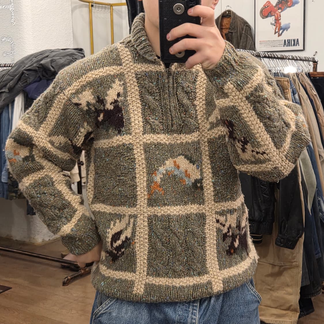 울 패턴 하프집업 니트 스웨터 코위찬 상품이미지5