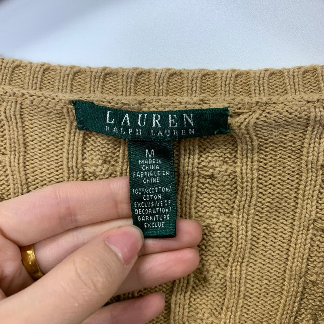 랄프로렌 베이지 꽈배기 브이넥 니트 상품이미지4