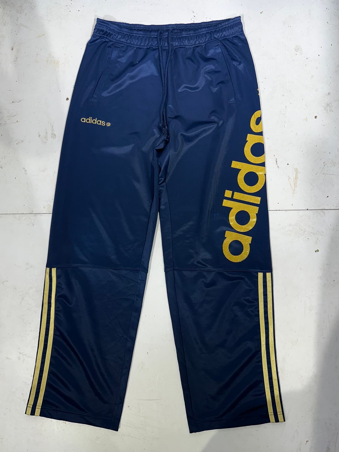 아디다스 네이비 와이드 스펠아웃 골드 삼선 트레이닝 추리닝 바지 M 상품이미지4
