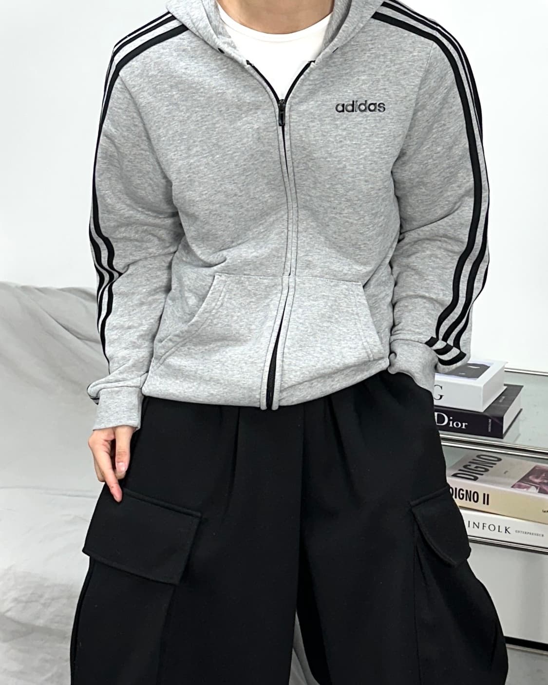 아디다스 그레이 블랙 후드집업 L 상품이미지2