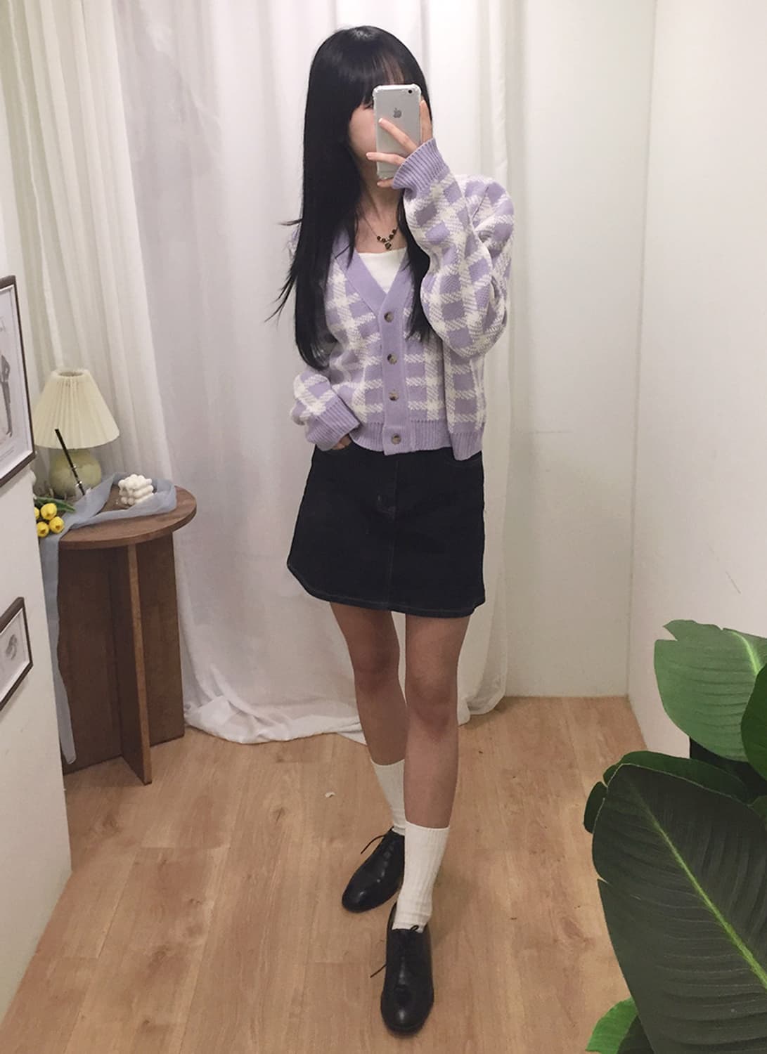 여성 라코스테 체크패턴 니트가디건 95 상품이미지2