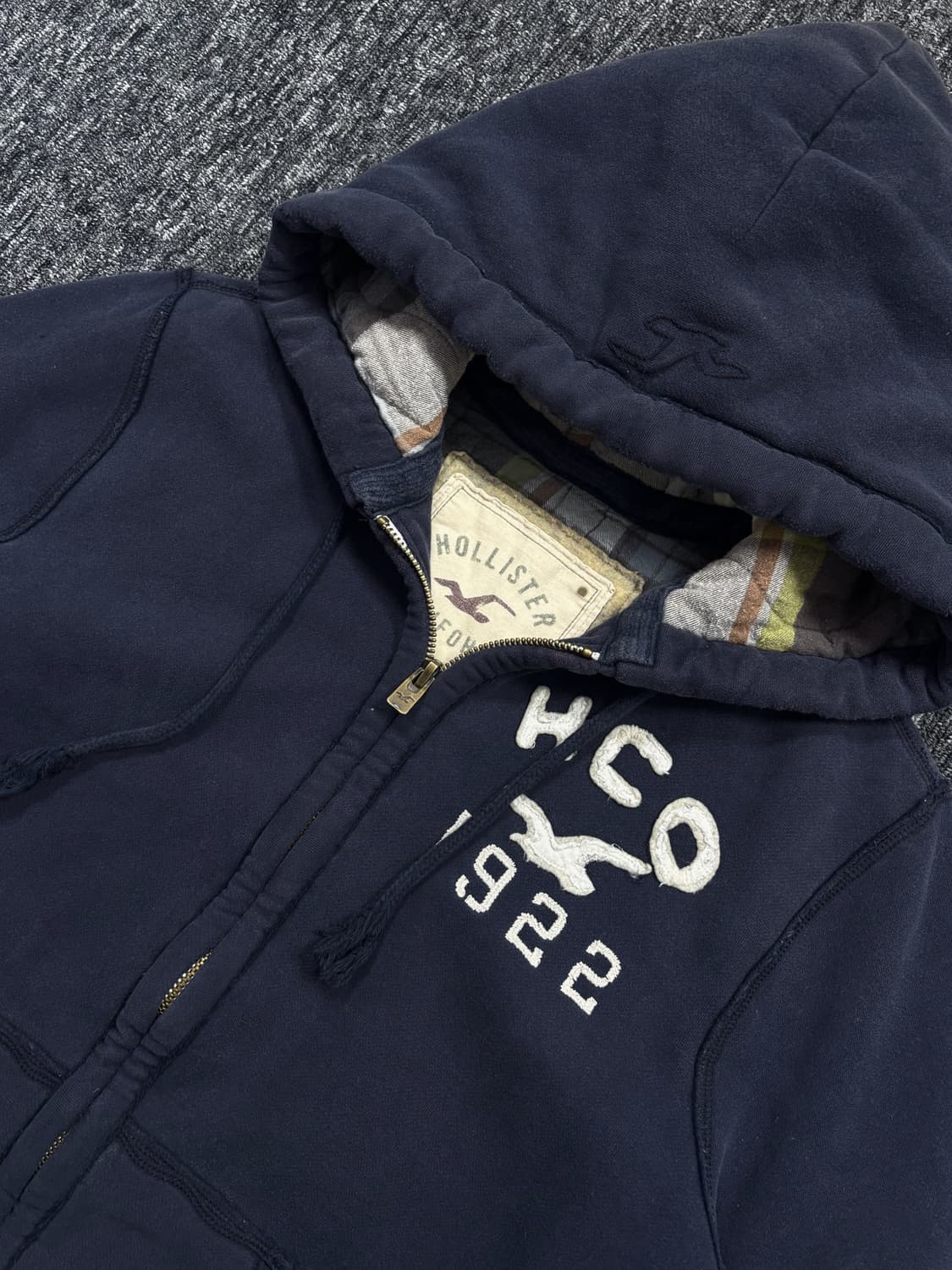 홀리스터 체크 패턴 안감 네이비 후드집업 상품이미지5