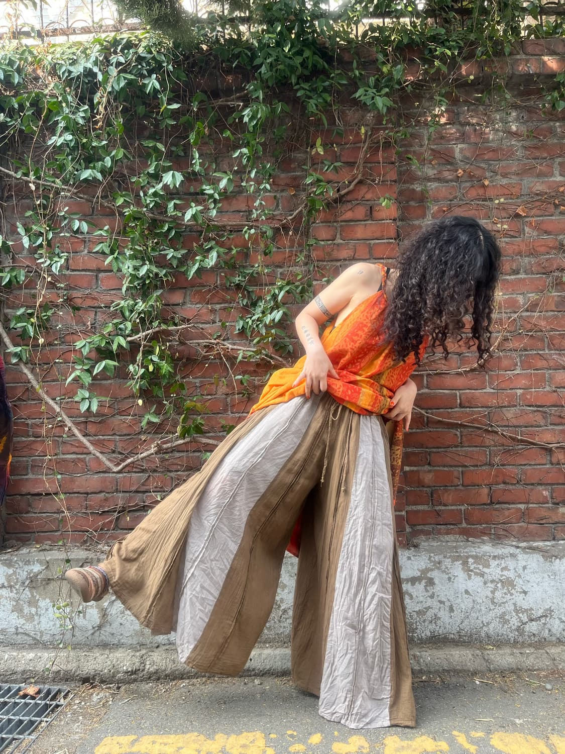 빈티지 히피 브라운 와이드 팬츠 상품이미지3