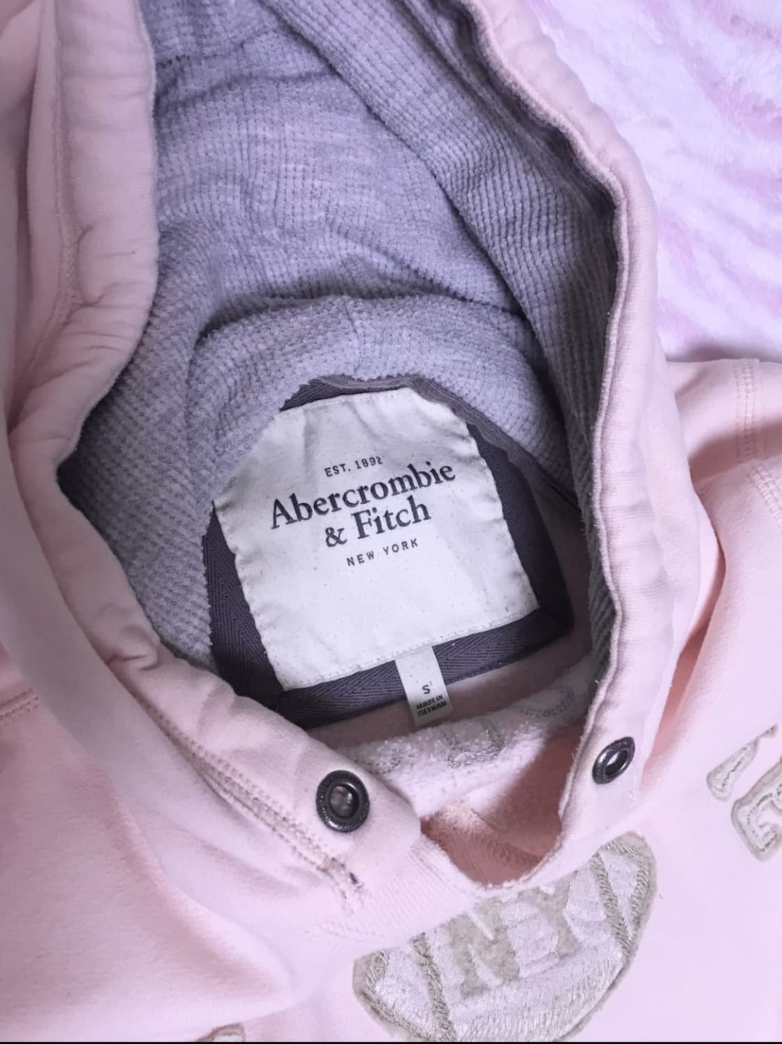 아베크롬비 딱붙핏 딸기우유 베이비핑크 럭비 후드티 상품이미지2