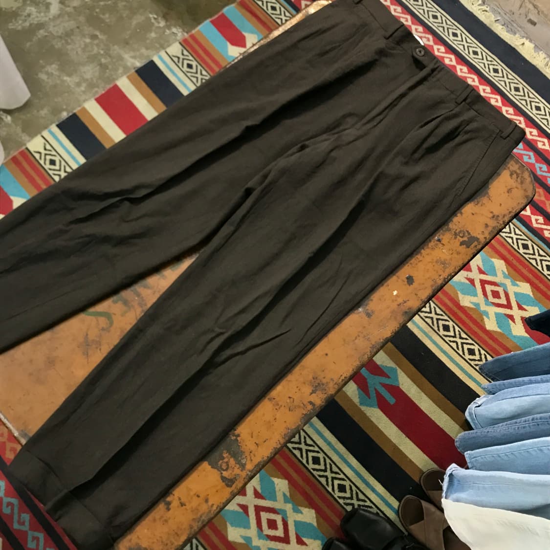 VTG 빈티지 브라운 투턱 핀턱 울 트라우저 슬랙스 허리 37 빅사이즈 상품이미지3