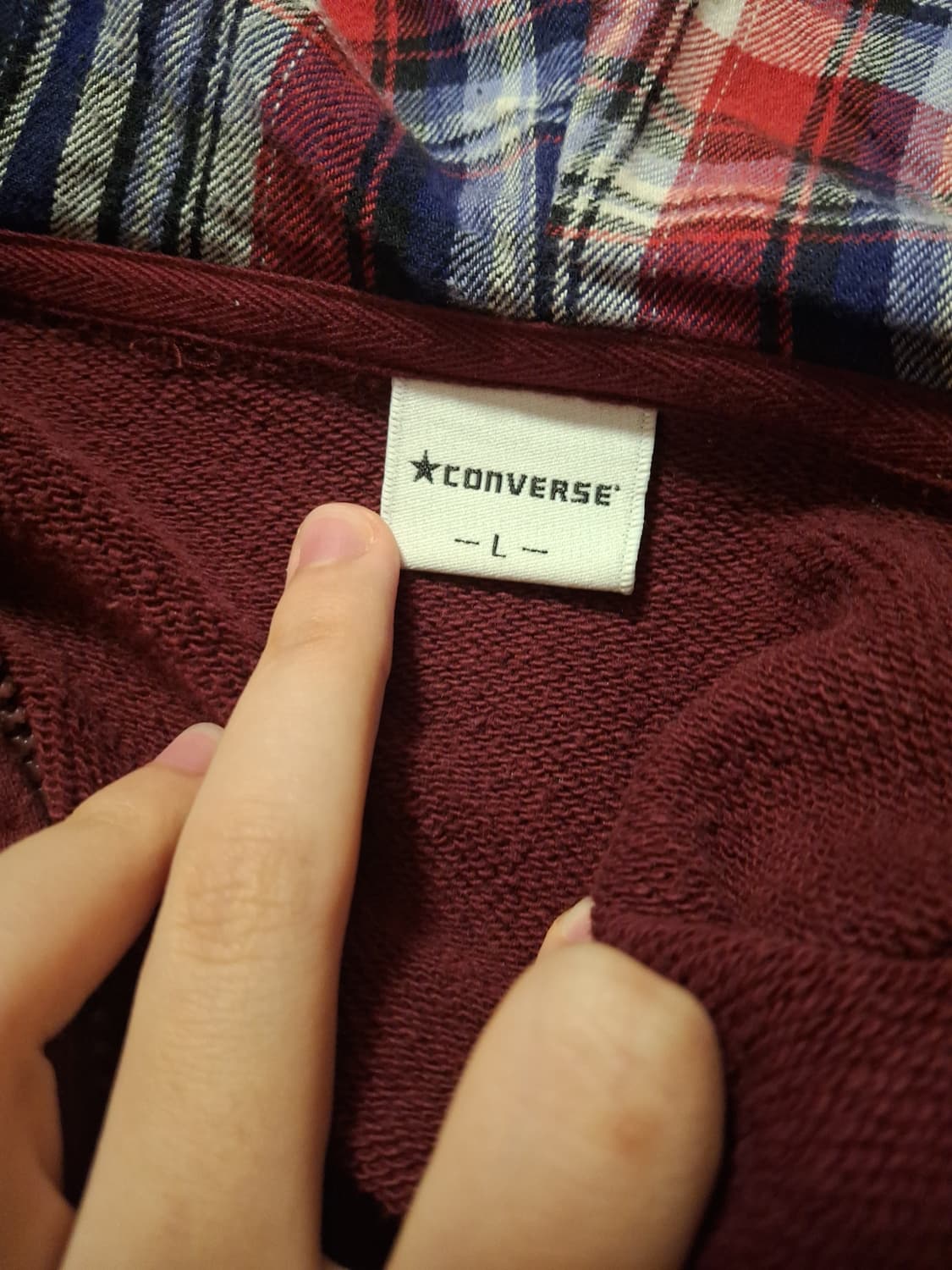 희귀)컨버스 체크 안감 후드집업 버건디 상품이미지2