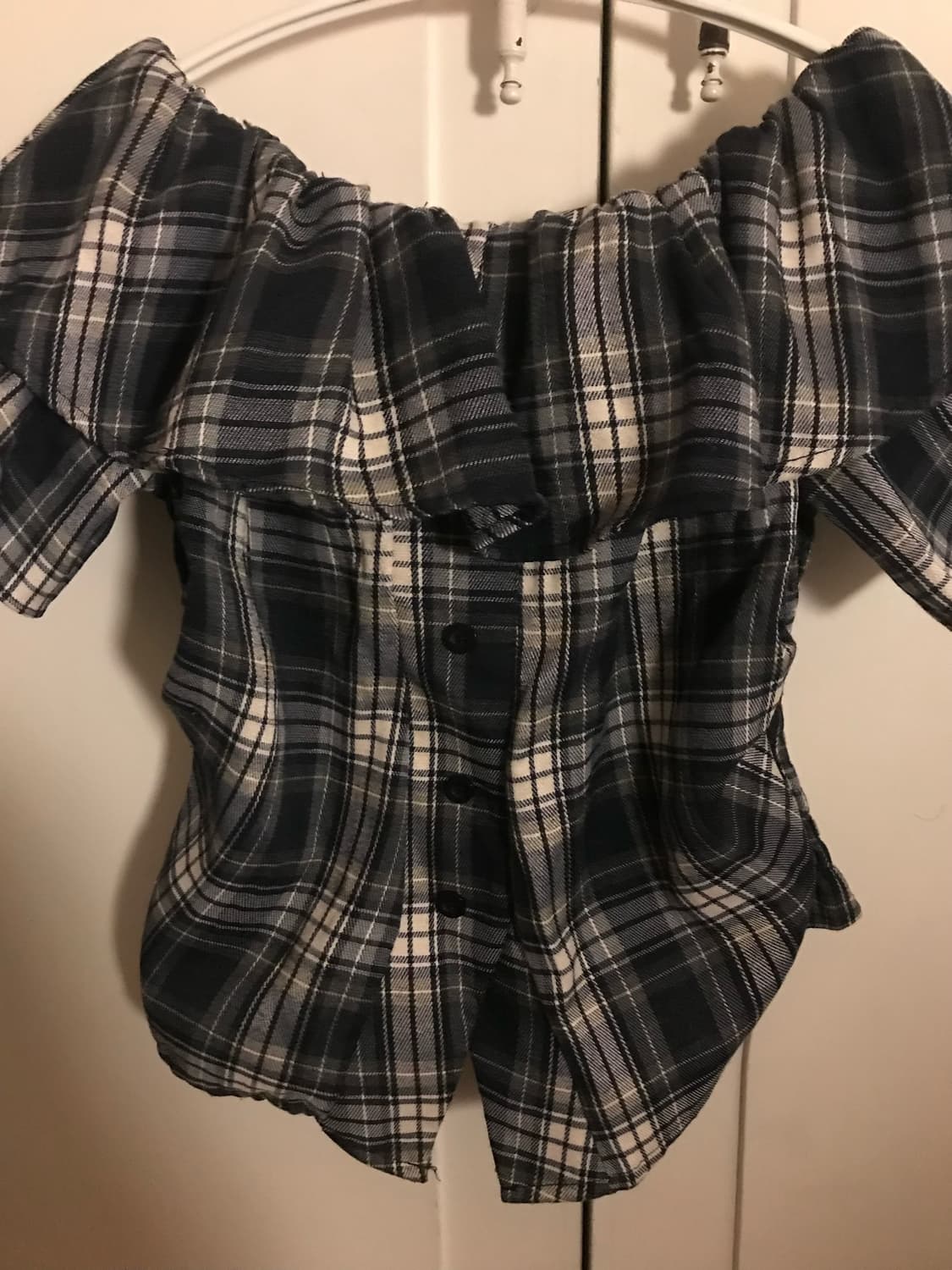 네이비 체크 오프숄더 셔츠 상품이미지3