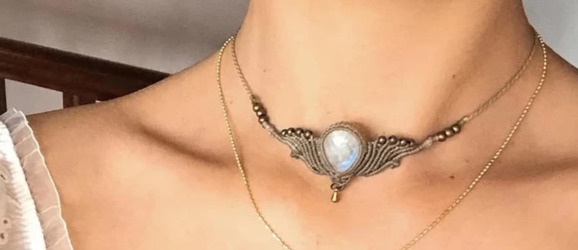 레인보우 문스톤 마크라메 목걸이 초커 팔찌 발찌 홀로그램 멀티컬러 화이트 상품이미지3