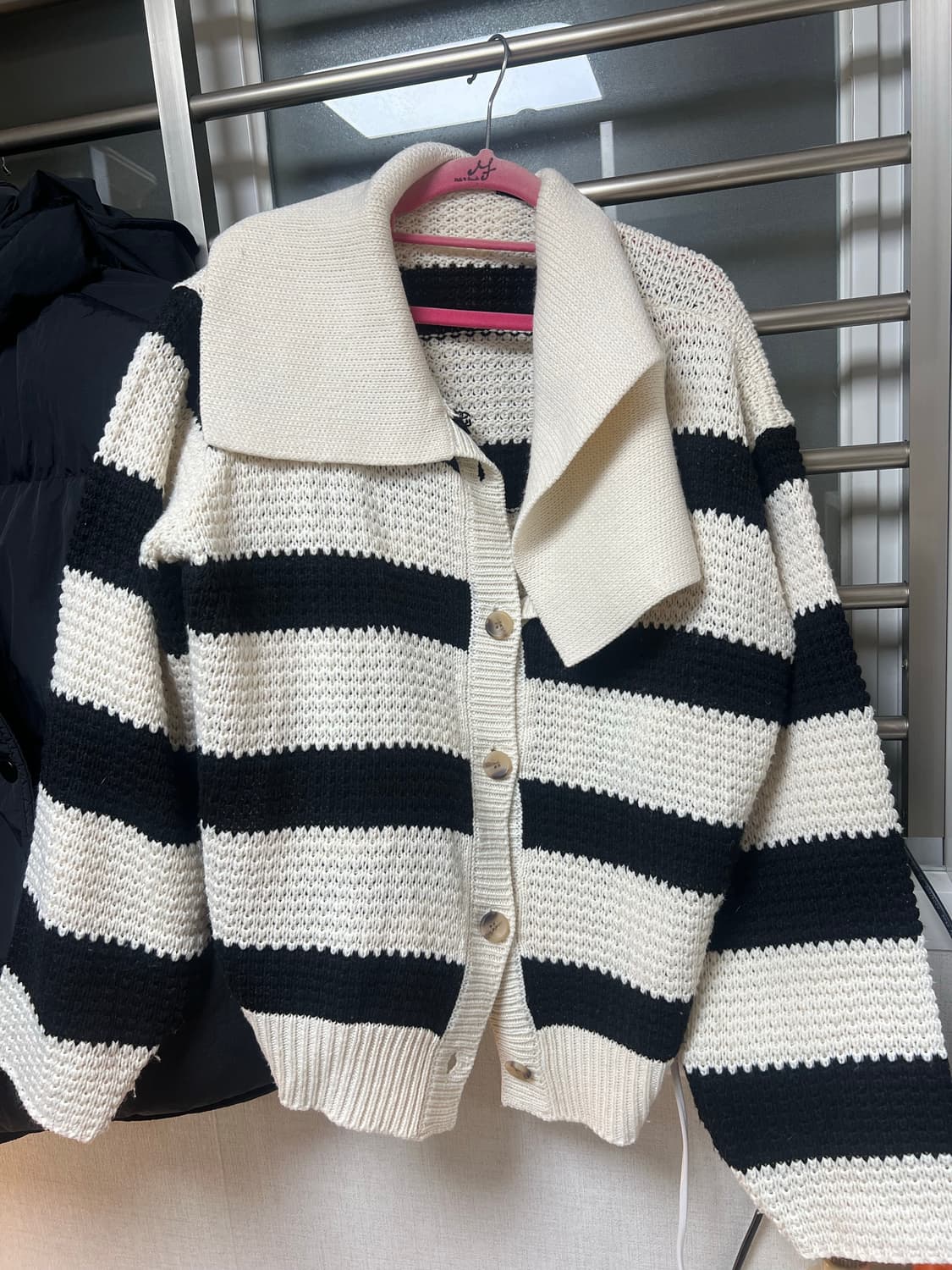 LAP 단가라 빅카라 니트 가디건 루즈핏 상품이미지4