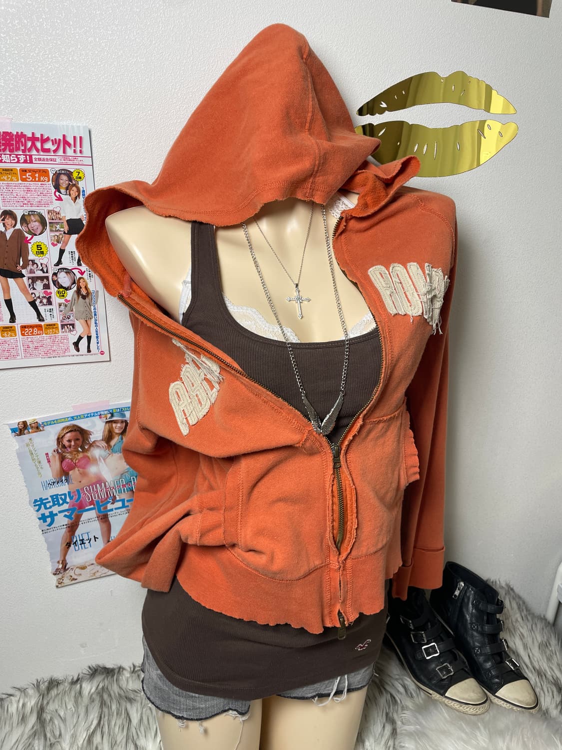 Abercrombie 아베크롬비 주황색 데미지 후드집업 상품이미지1