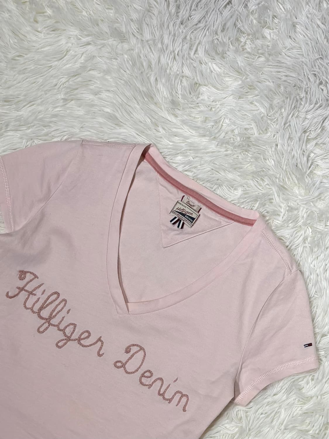 타미힐피거 빅로고 베이비핑크 딱붙 반팔 상품이미지4