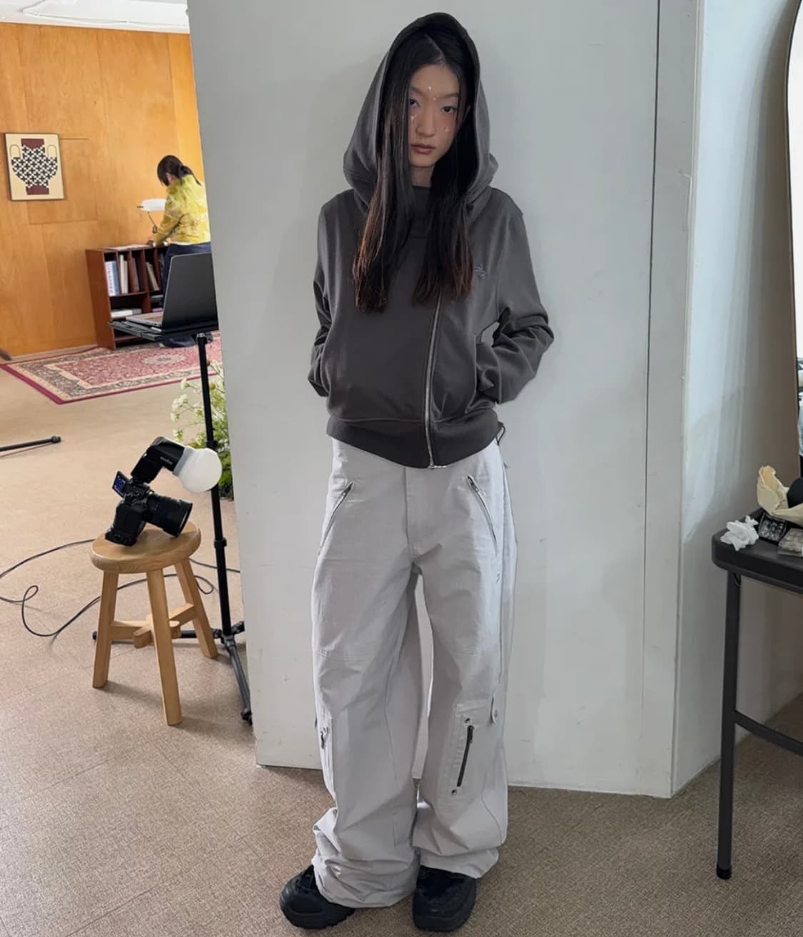 탄산마그네슘 송이송이 혼 아플리케 사이드 지퍼 후드집업 상품이미지2