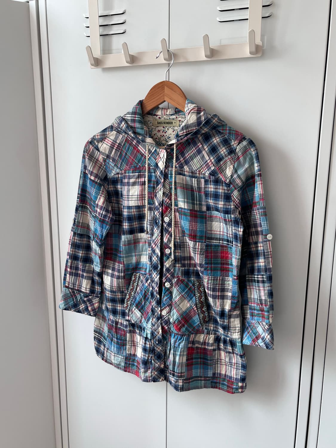 Back Number 체크 패치워크 프릴 후드 셔츠집업 상품이미지2