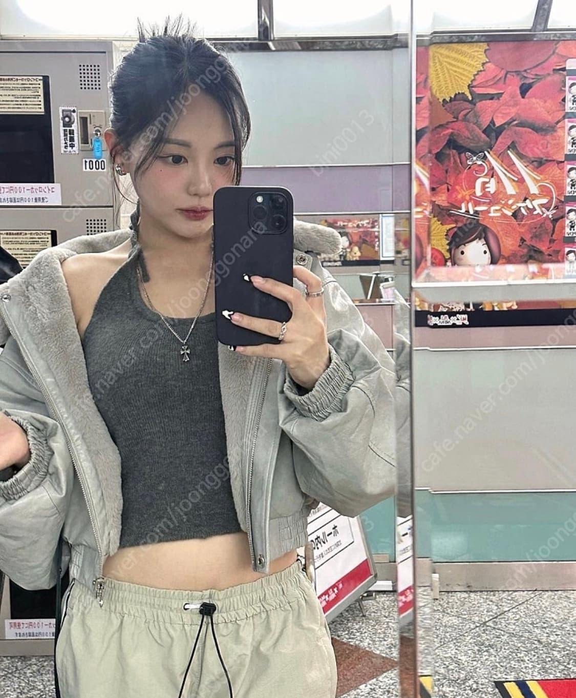 블핑지수/홍영기 착용)큐리티 리버시블 가죽퍼자켓 그레이 상품이미지2