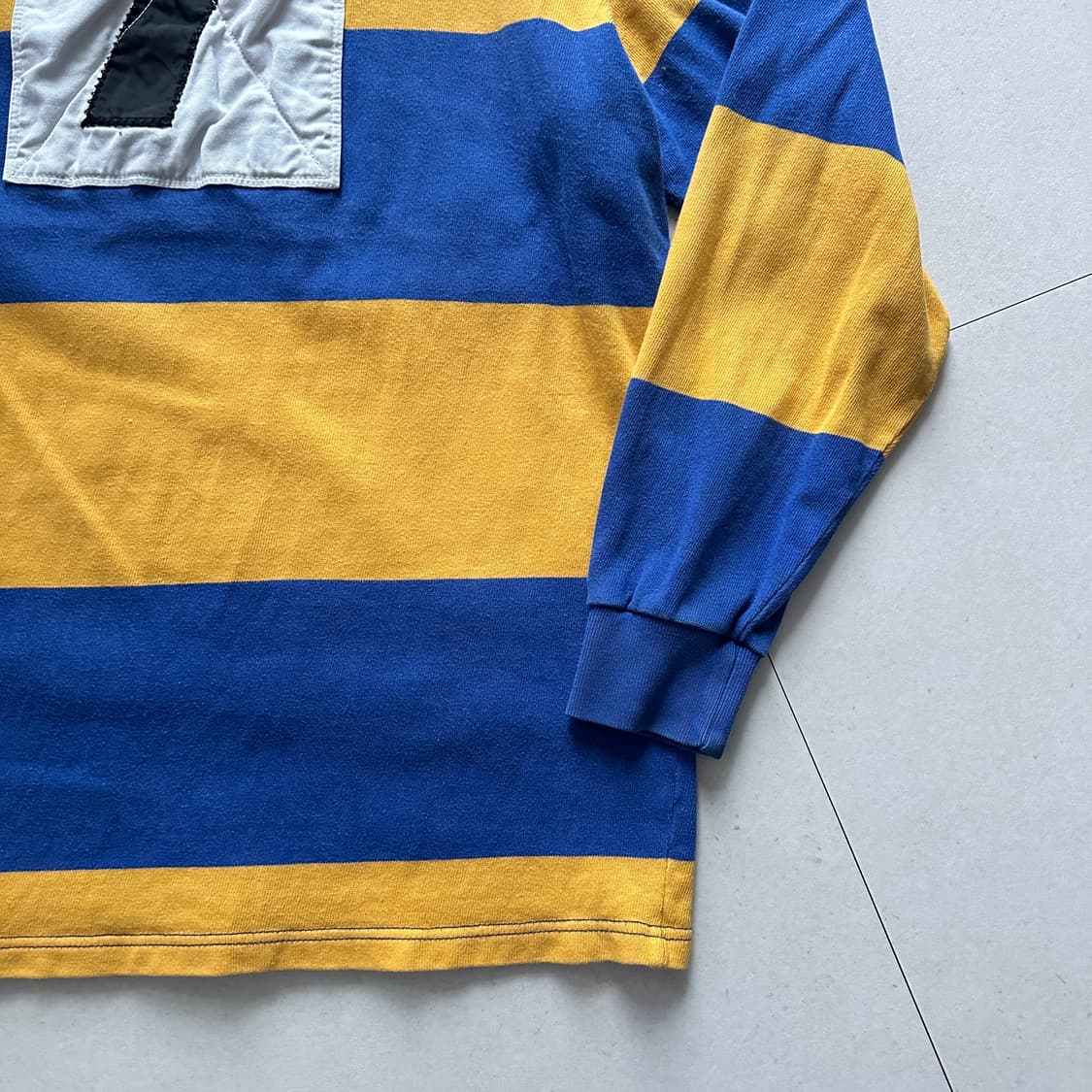 90s 빈티지 폴로 스포츠 백넘버 럭비티 M(100) 노랑파랑 상품이미지9