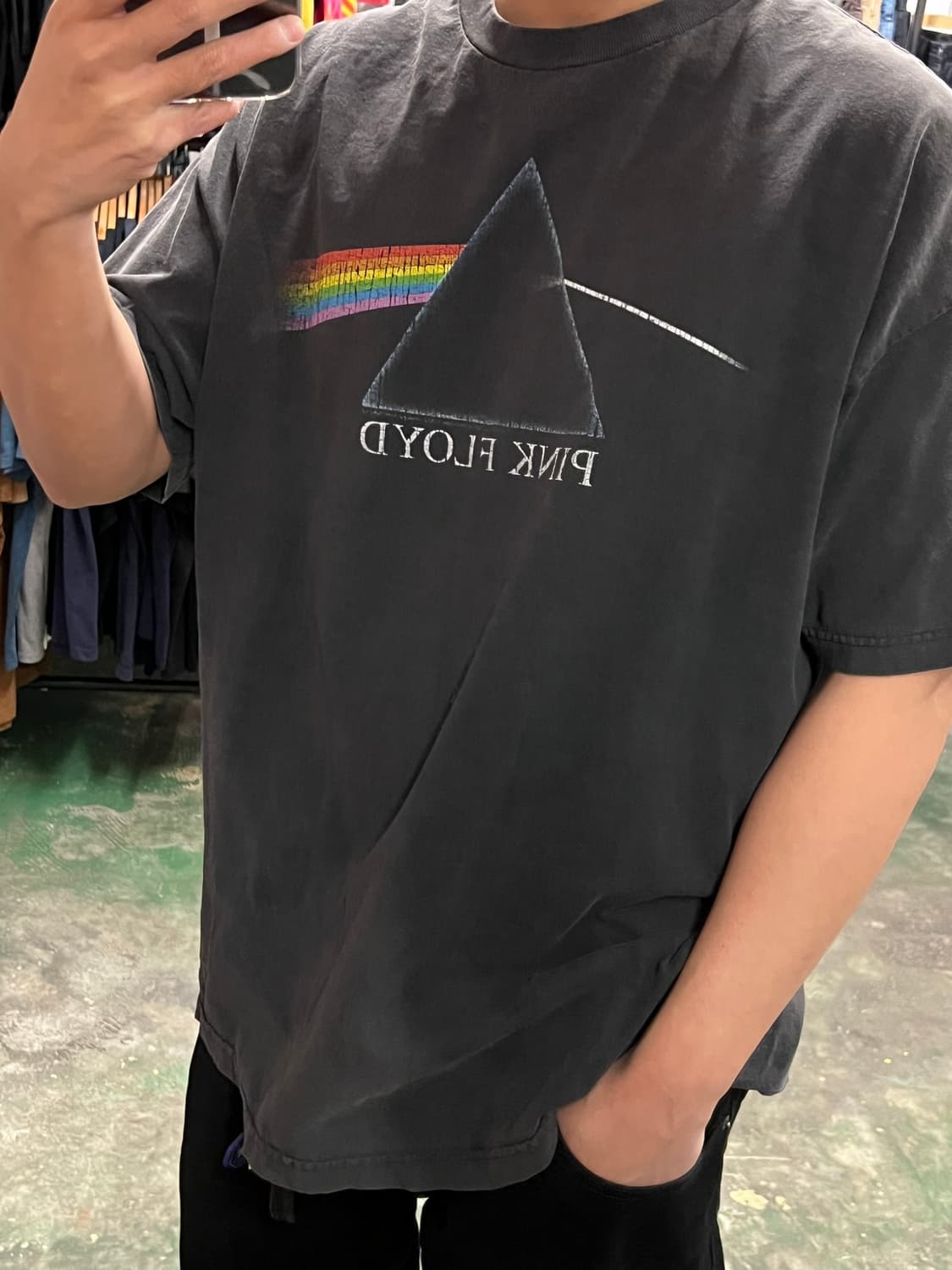 00's [2XL] 핑크플로이드 다크사이드 빈티지 티셔츠 블랙 페이딩 상품이미지4