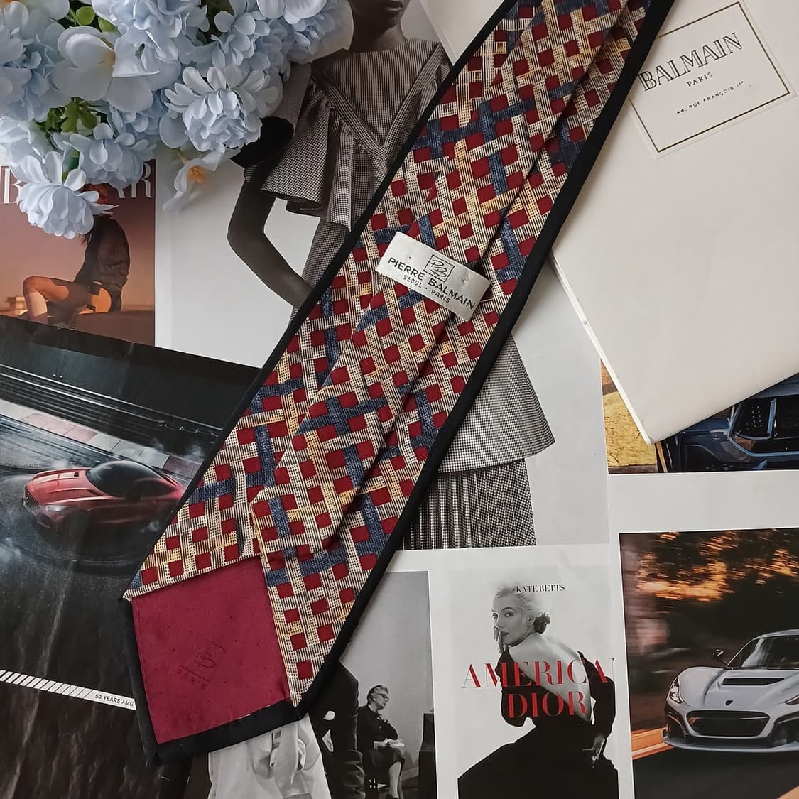 발망 실크 레드 기하 패턴 넥타이 9.6cm A+~A등급 A19306
 상품이미지6