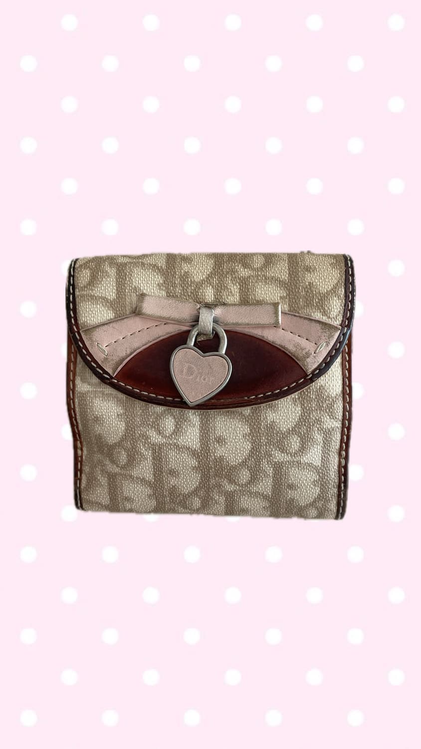 크리스찬디올 로맨틱라인 오블리크 핑크 베이지 하트 반지갑 빈티지 상품이미지1