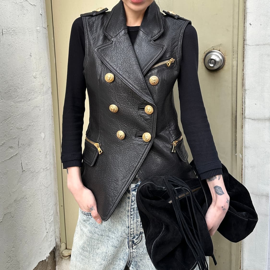 (레어) 2010 아카이브 발망 가죽 나폴레옹 버튼 베스트 상품이미지8