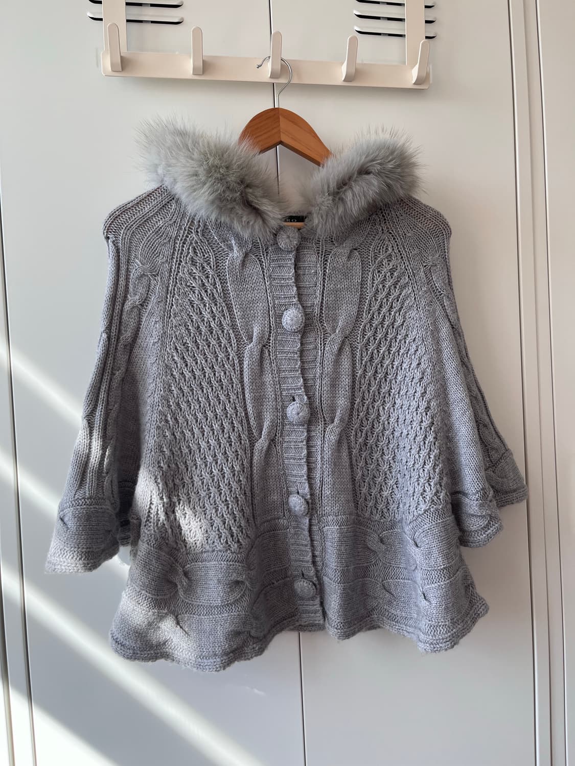 Jaypo 퍼 후드 울니트 케이프 가디건 상품이미지2