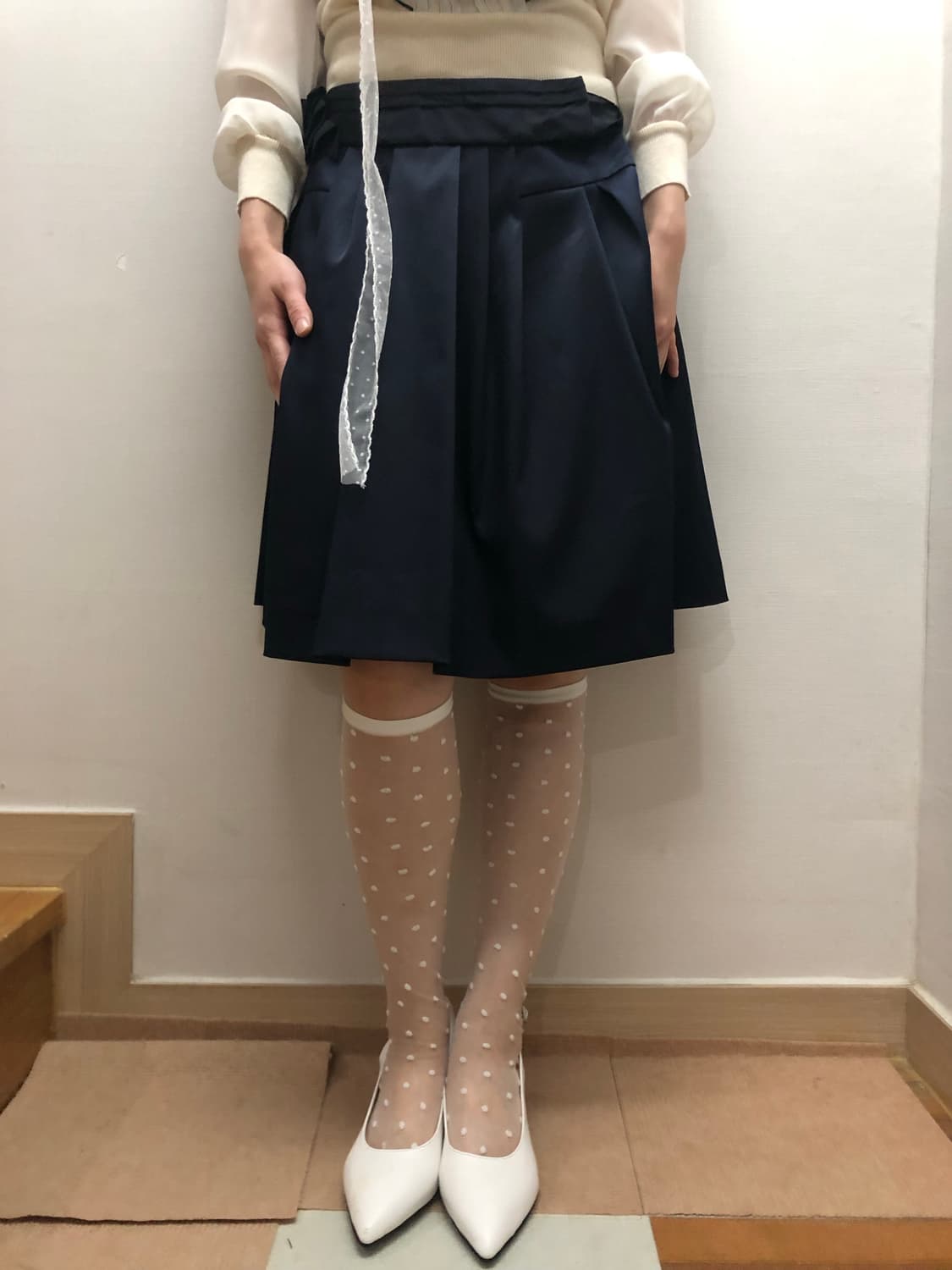 빈티지 네이비 리본 새틴 스커트 상품이미지7