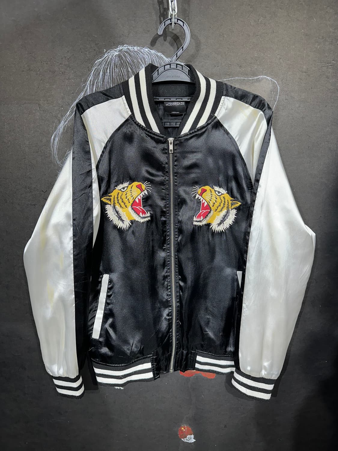 일본빈티지 Modish 블랙 화이트 호랑이 스카잔 M 상품이미지6