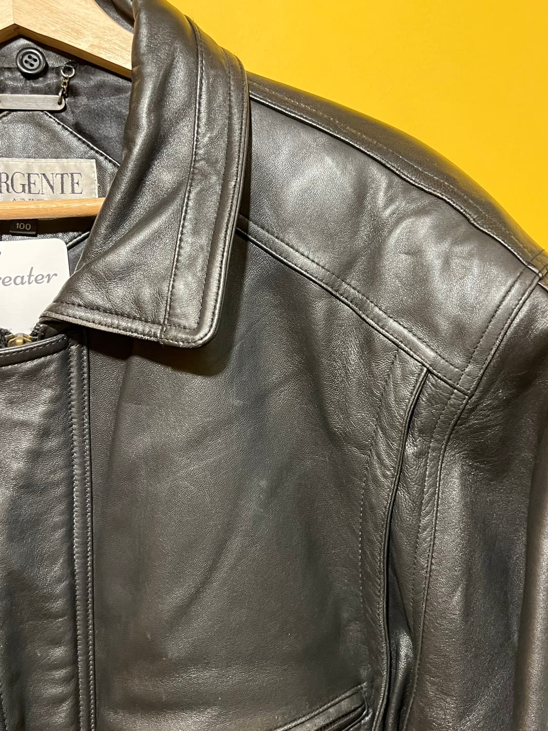 90s [100] 천연 양가죽 블랙 레더 자켓 상품이미지2