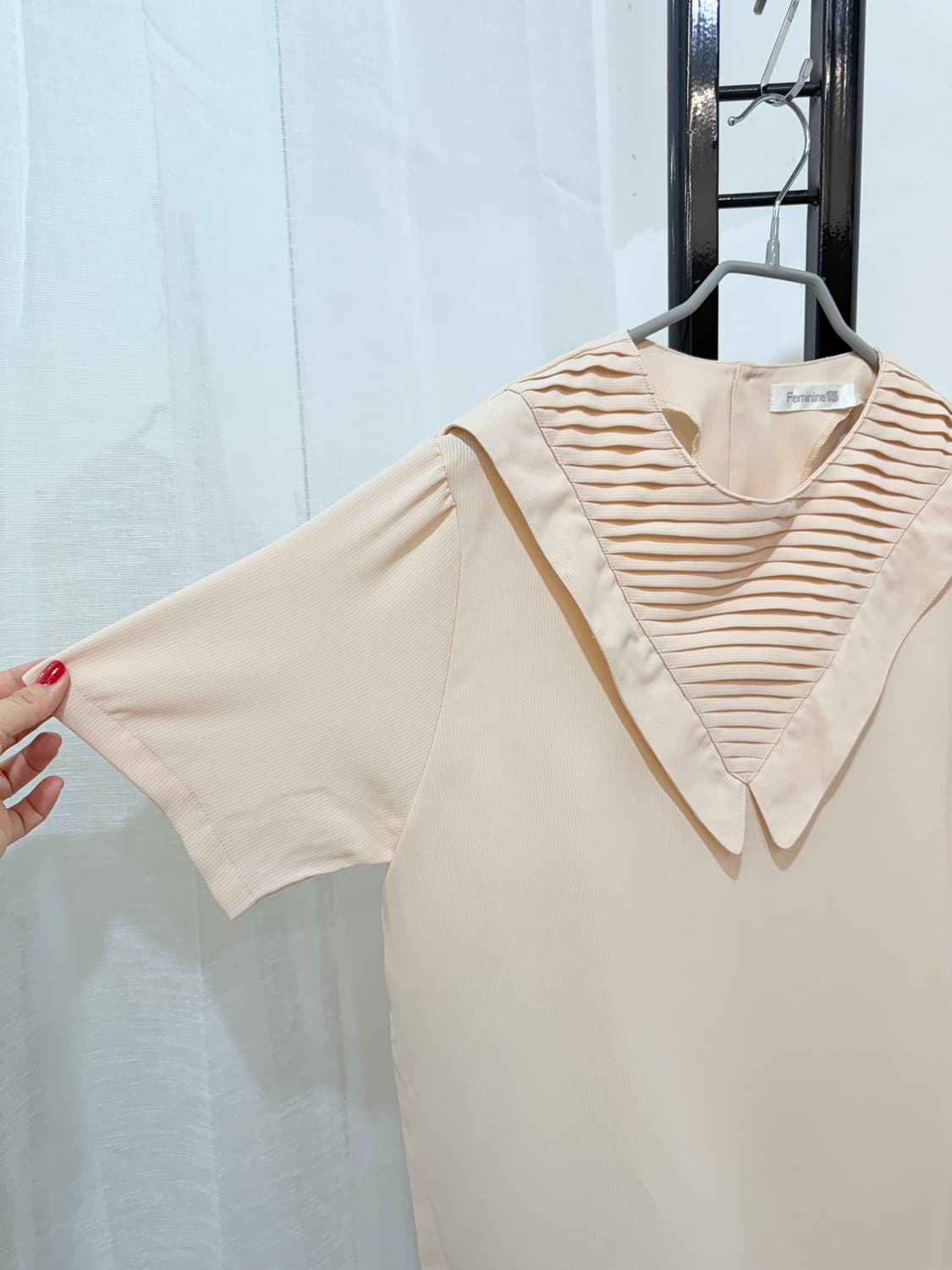 일본빈티지 플리츠 반팔블라우스 로맨틱 3512 상품이미지3