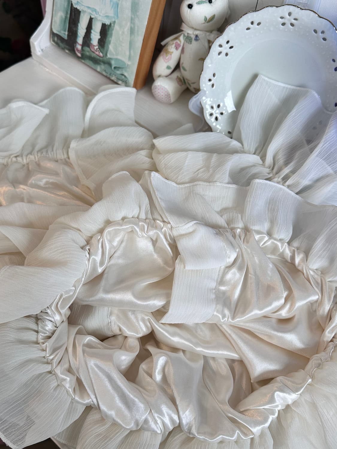 쉬폰 프릴 블라우스 화이트 퍼프 반팔 상품이미지6