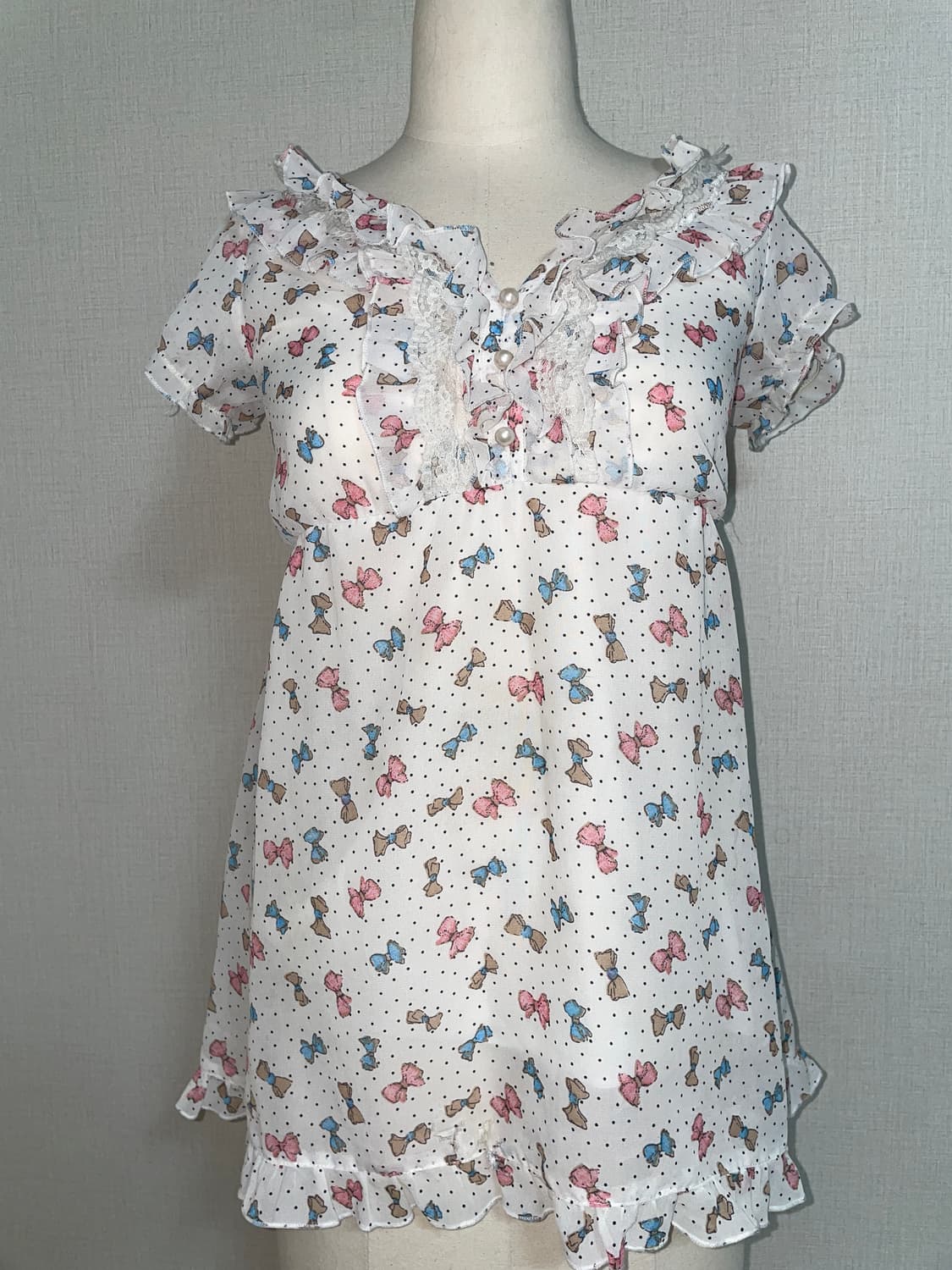 리본 도트 쉬폰 프릴 블라우스 상품이미지2