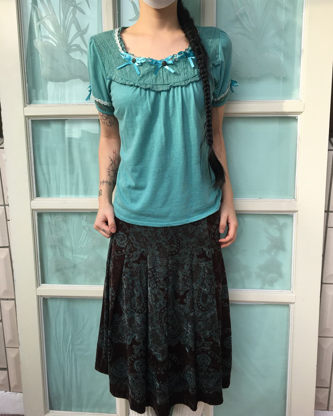 axes femme Ribbon lace point t shirt 상품이미지1