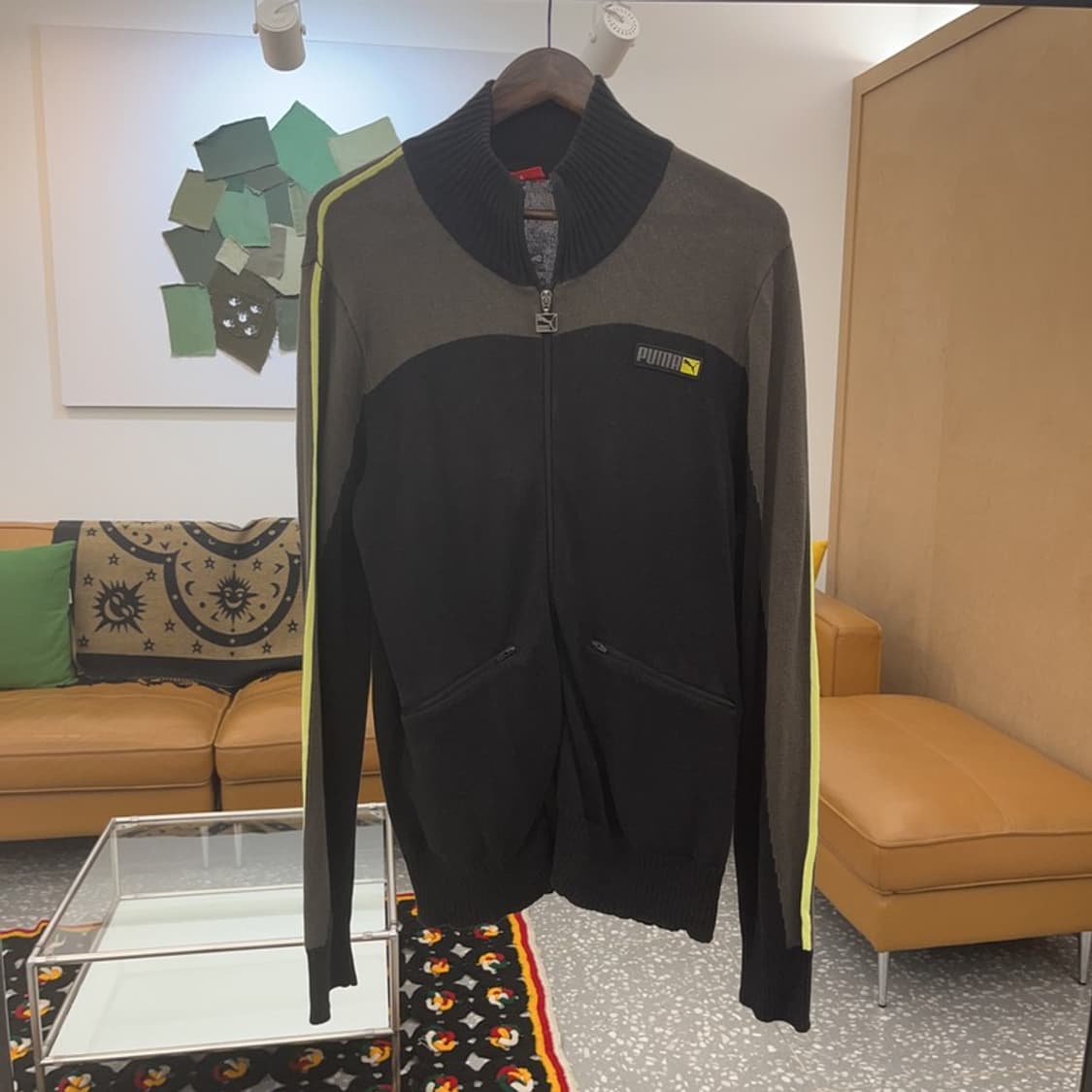 푸마 레트로 슬리브 배색 후드 집업 니트 가디건 L C07363 상품이미지3