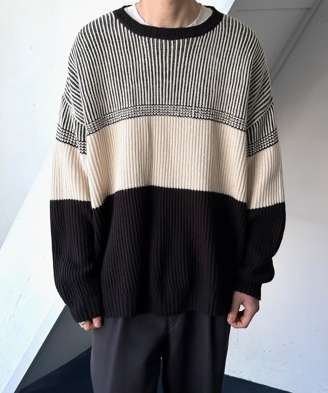 Panel design rib wide knit P/O 상품이미지10