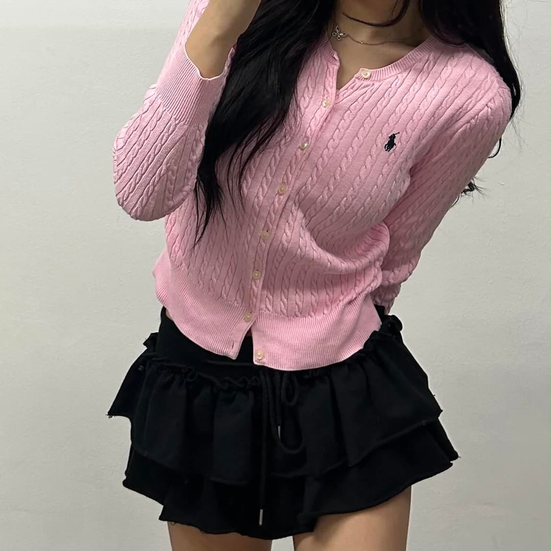 폴로 랄프로렌 베이비핑크 케이블 니트 가디건(L) 상품이미지3