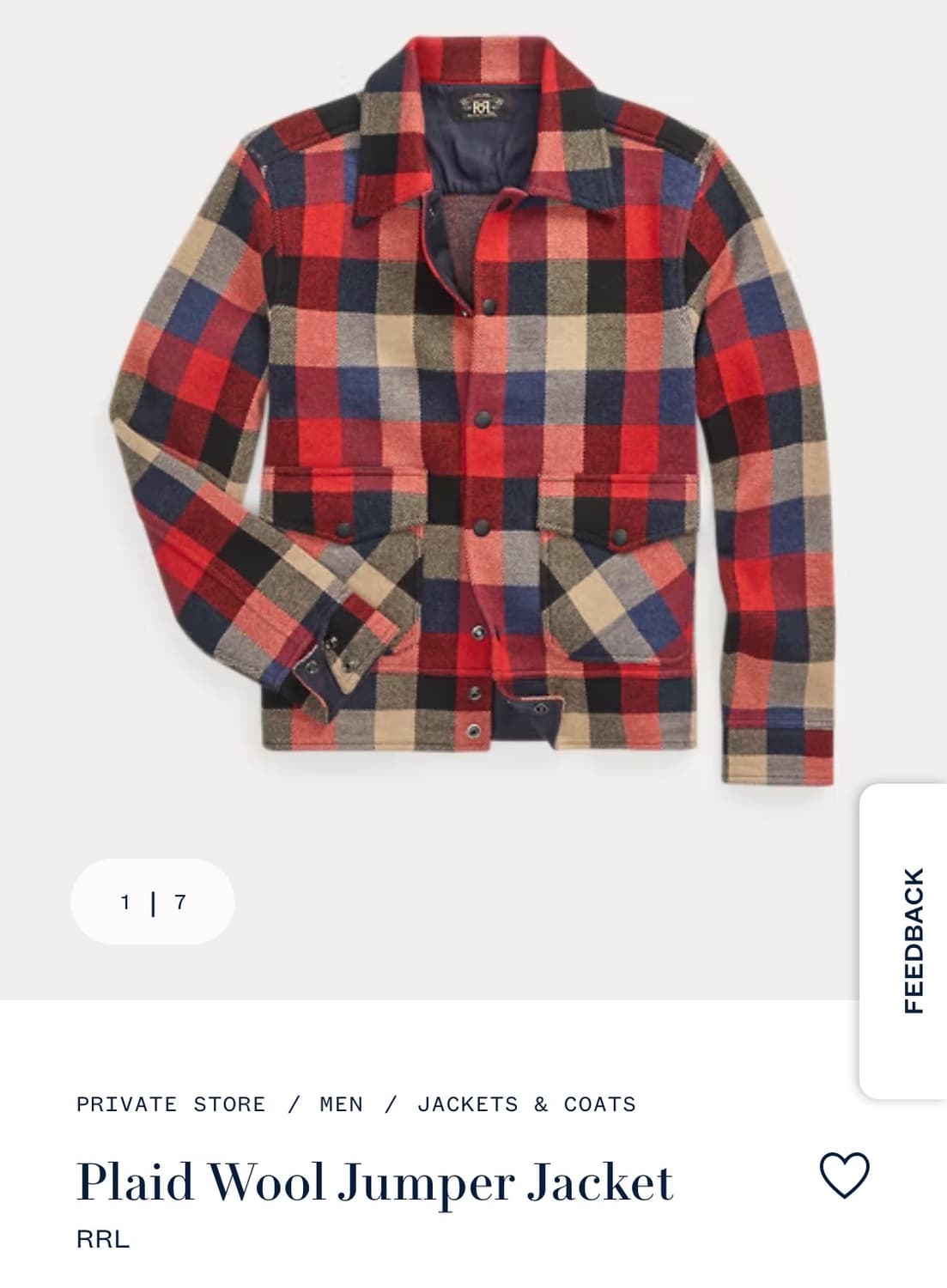 더블알엘 RRL 플레이드 Plaid 체크 울 점퍼 자켓 사이즈 M 상품이미지7