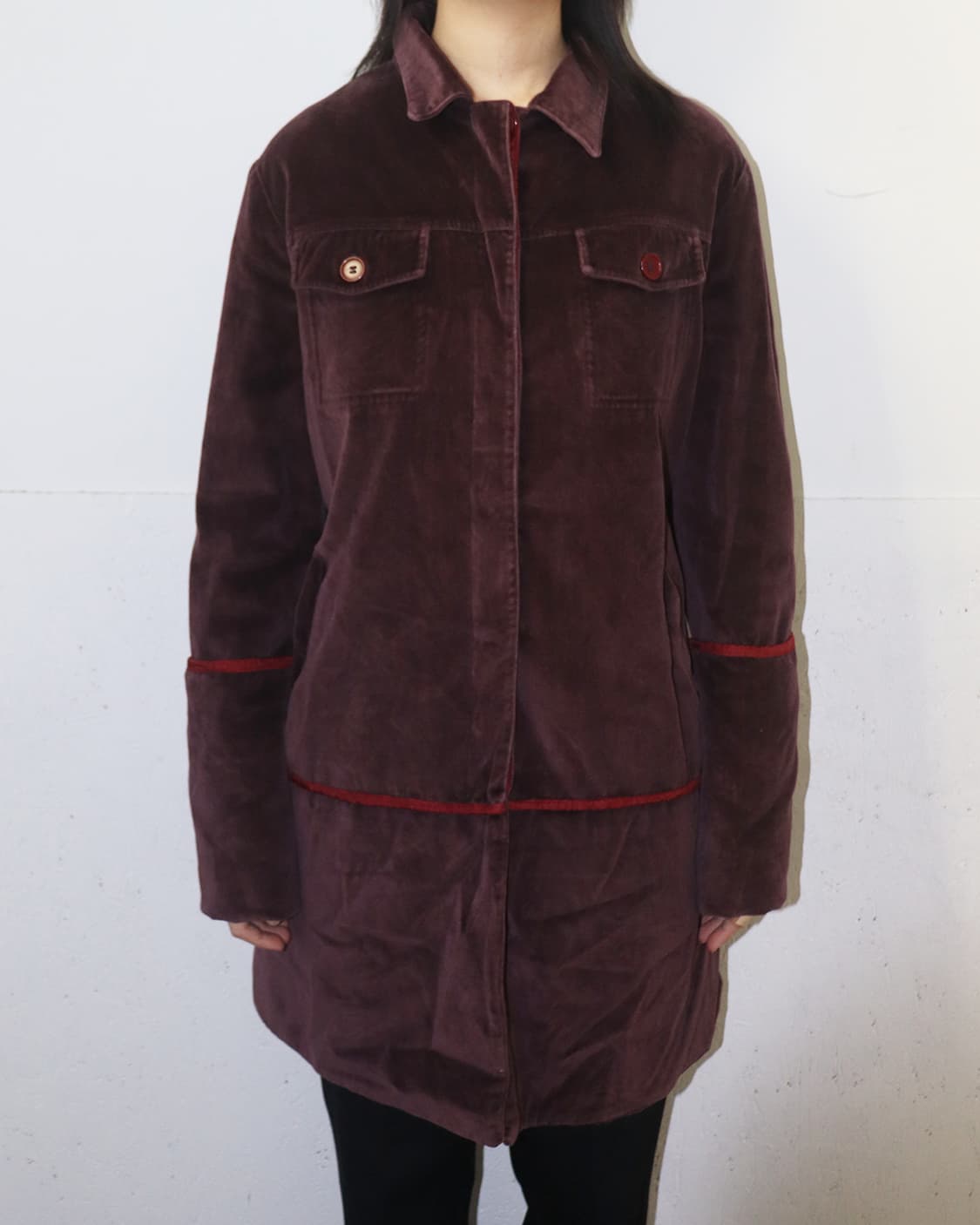 헬무트 랭 97AW 파이핑 디테일 버건디 벨벳 자켓 상품이미지3