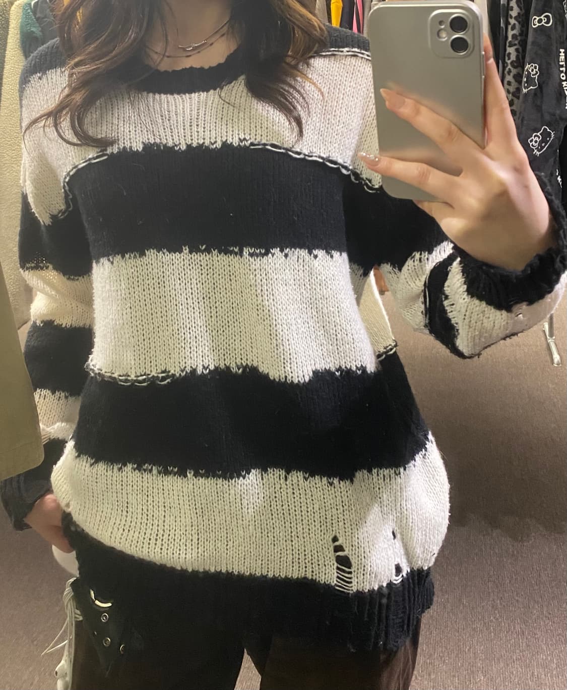 OS)Japanese vintage 여성 데미지 단가라 니트 스웨터 상품이미지2