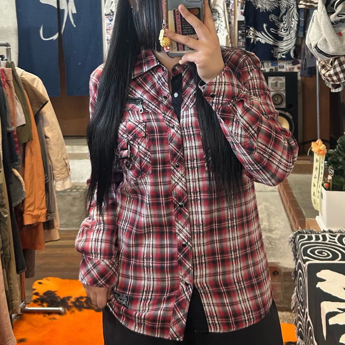 JPN  벨티드 포켓 레드 체크셔츠 상품이미지2