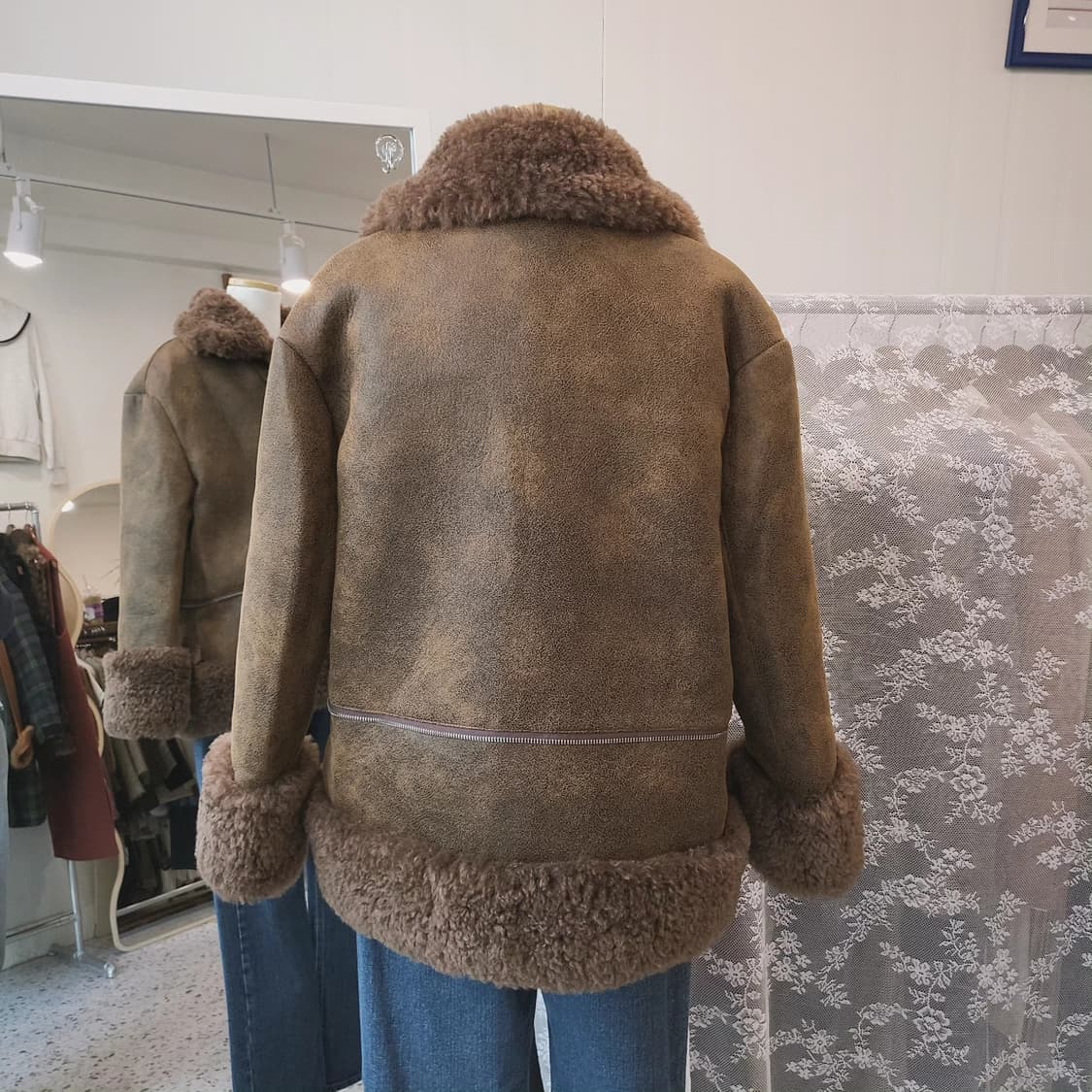 Jingzhongyue 브라운 카라 무스탕 상품이미지10