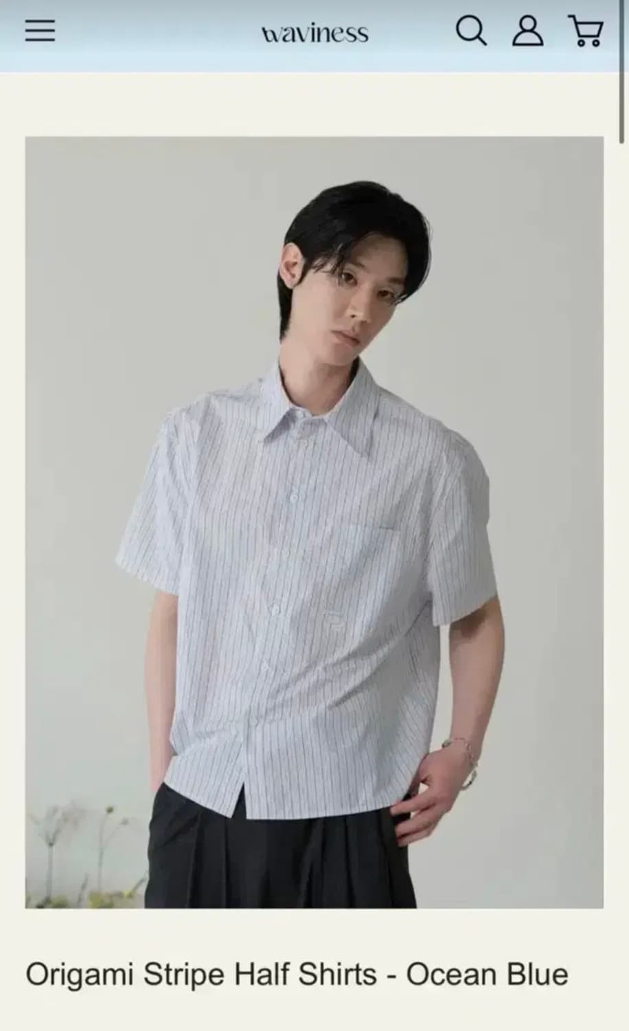 웨이비니스 오리가미 스트라이프 하프 셔츠 오션 블루 상품이미지1