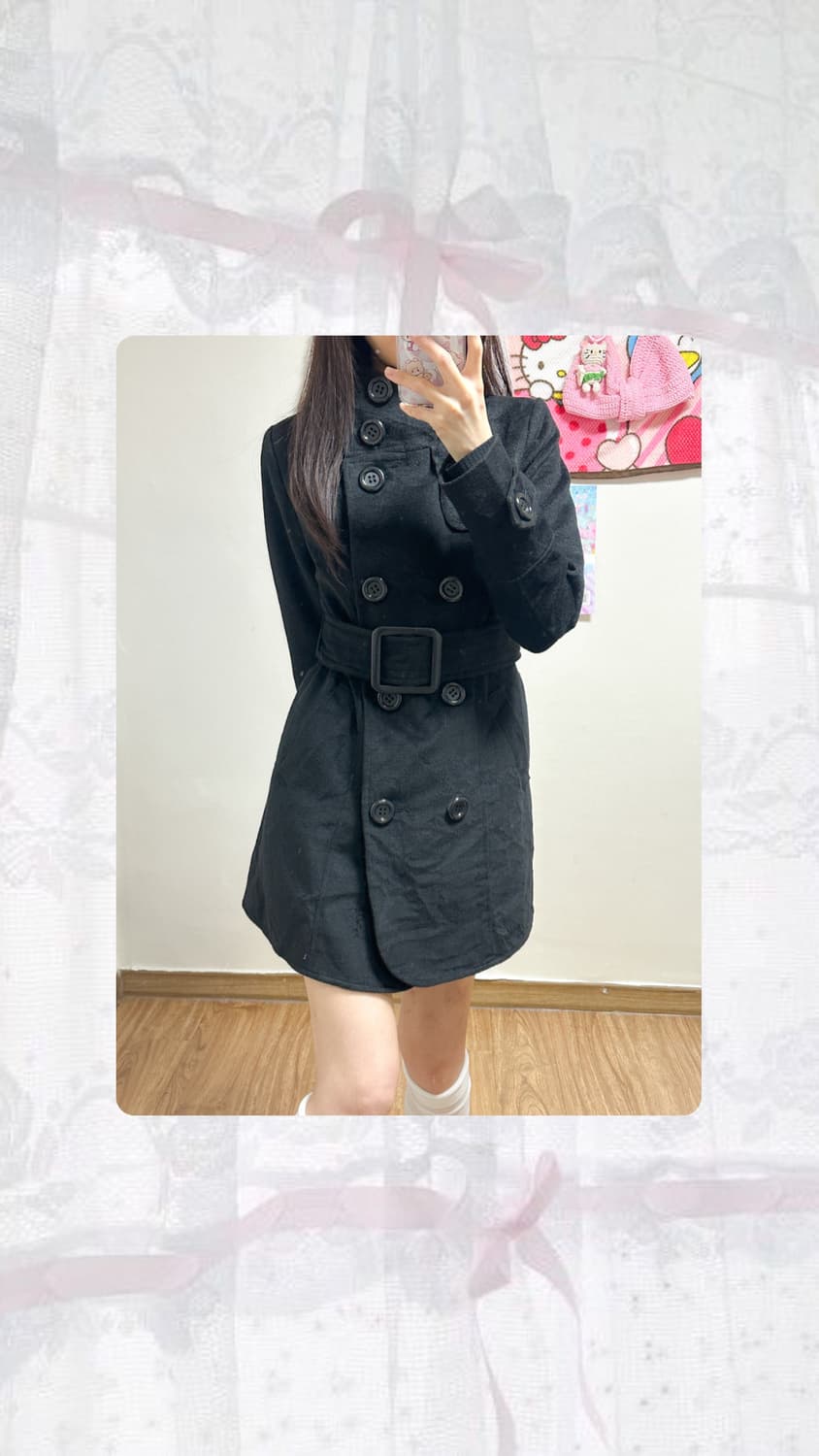 빈티지 블랙 벨트 코트 오네갸루 로걀 공겜여주 긱시크 고딕 고스 달천깔 상품이미지1