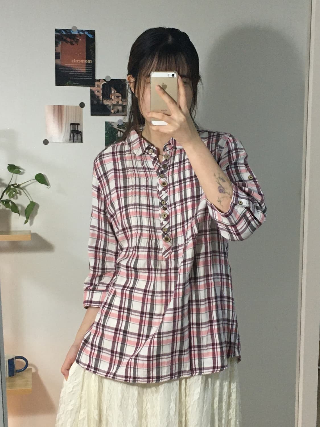 러블리 핑크 블라우스+GU 레이스 아이보리 스커트 상품이미지3